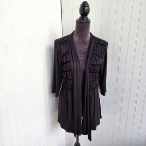 One World Womens Open Front 3/4 Sleeved Jersey Stretch Top Shirt Rayon Sz M